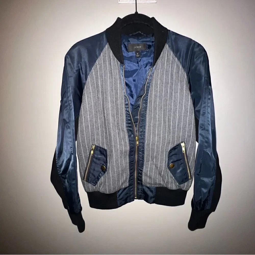 J Crew Pinstripe Bomber Jacket - Sz XS - Picture 4 of 15